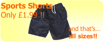 School Sport Shorts from Only £1.99 Childrens, £2.88 Adults!